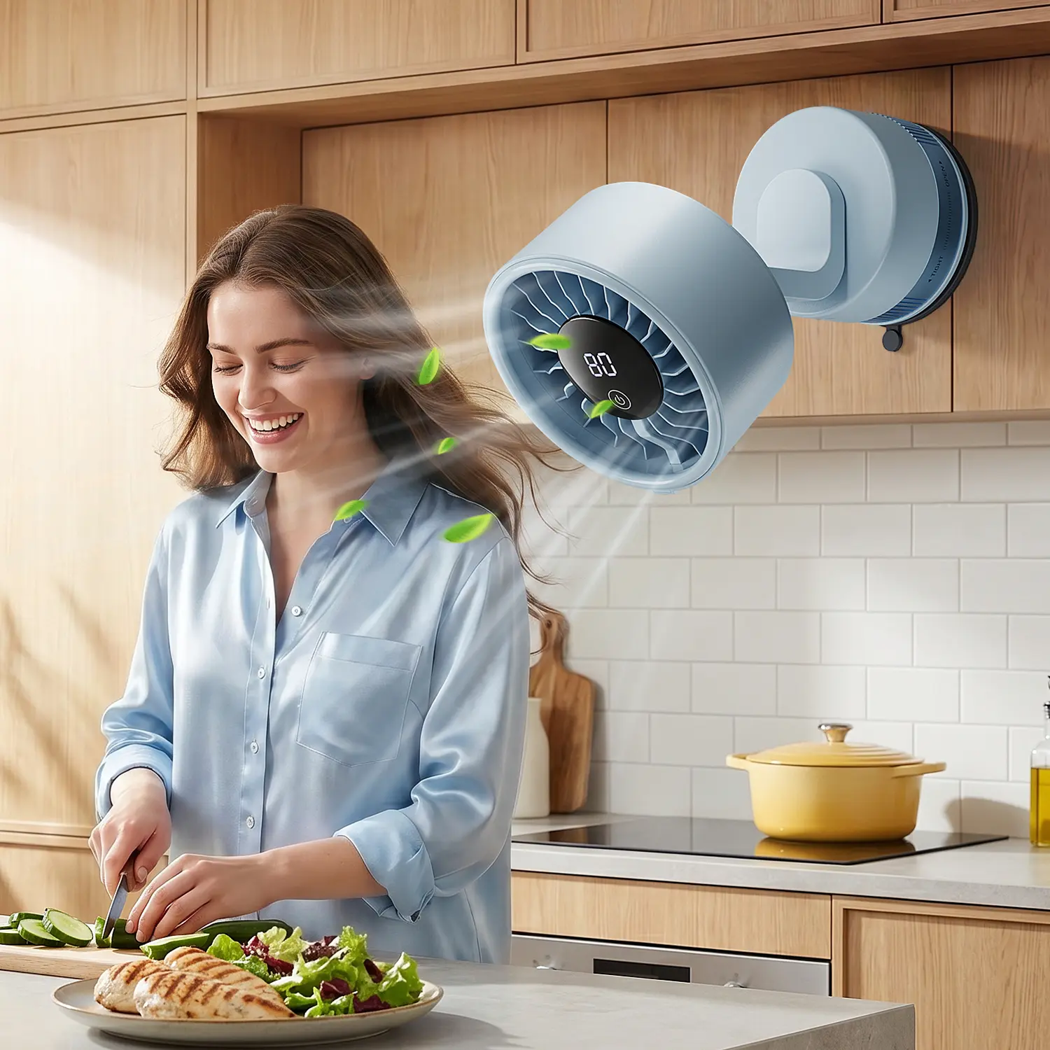 Desk Fan for Bedroom, USB Rechargeable Wall Mount Fanwith Suction Cup Base, Digital Display, 6 Speeds, QuietOscillating Small Fan, Adjustable Tilt for Office RV KitchenBathroom