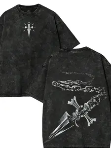 Men's Heavyweight Retro Washed Cotton Anime T-Shirt - Double-Sided Printed Comic Strip T-Shirt, A Perfect Gift For Comic Book Lovers And Anime Fans - Ideal Gothic Punk Rock Clothing Gift, Retro T-Shirt, Street