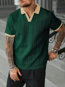 Men’s contrast-color short-sleeve casual commuter polo shirt Men’s knit polo shirt Cream-colored men’s polo shirt Men’s V-neck knit sweater Men’s short-sleeve knit polo shirt Men’s textured polo shirt Retro-style men’s polo shirt SpringStatements