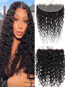 13x4 Water Wave Lace Frontal Human Hair Pre Plucked Transparent Lace Frontal Closure With Baby Hair Free Part 100% Virgin Human Hair 150% Density Human Hair Wavy Natural Wavy Hair