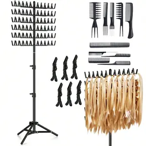 1 Set Of Wig Braiding Stand Kit, Adjustable Height Storage Stand For Separators And Display, Comes With Braiding Tool Set, Suitable For Salons, Homes, Hotels, And Travel, Black heatless curls rods