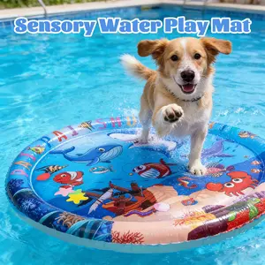 Ocean Themed Round Sensory Water Play Mat for Cats and dogs, Sensory Cooling Activity Bed,Thickened Water Sensor Play Mat with Fish for Pet Play,Durable and Easy-to-Clean, for Indoor Relaxation, Travel, Outdoor, Balcony Use