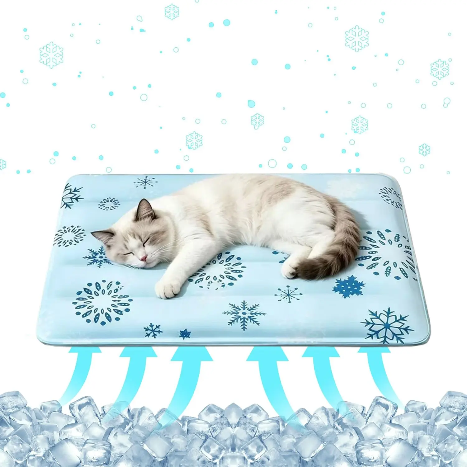Pet Cooling Mat for Dogs and Cats, Summer Self-Cooling Ice Pad with Blue Snowflake Design, Outdoor Sleep Mat for Kittens