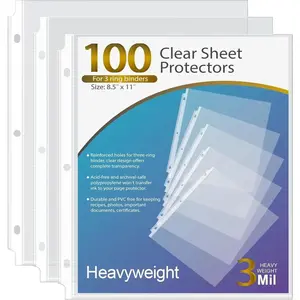 Heavyweight Sheet Protectors 8.5 x 11 inch, 3 Mil Clear Page Protectors for 3 Ring Binder, Plastic Sleeves for Binders, Top Loading Paper Protector Letter Size, 100 Pack