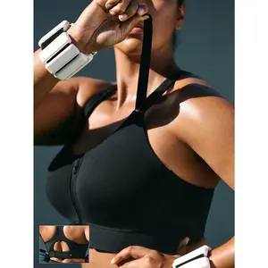 GLOWMODE Plus Size OptiDry Gym Crusher Compressive Quick-Dry Built-In Cups Front Zipper Sports Bra Medium Impact Training Running Workout Gym Wear