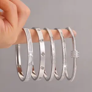 18K Elegant Stainless Steel Bangle Bracelet Set, 5-Piece Fashionable Classic Design, Jewellery Accessories, Perfect for Daily Wear & Special Occasions