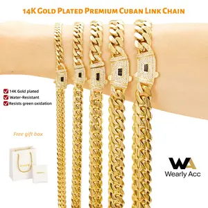 14K Gold Plated Miami Cuban Link Chain Necklace | Diamond Iced Clasp | Anti-Friction Stainless Steel | 6/8/10/12/14MM | Colorfast & Waterproof | Thickened Hip Hop Jewelry for Men & Women | Black Friday Deal