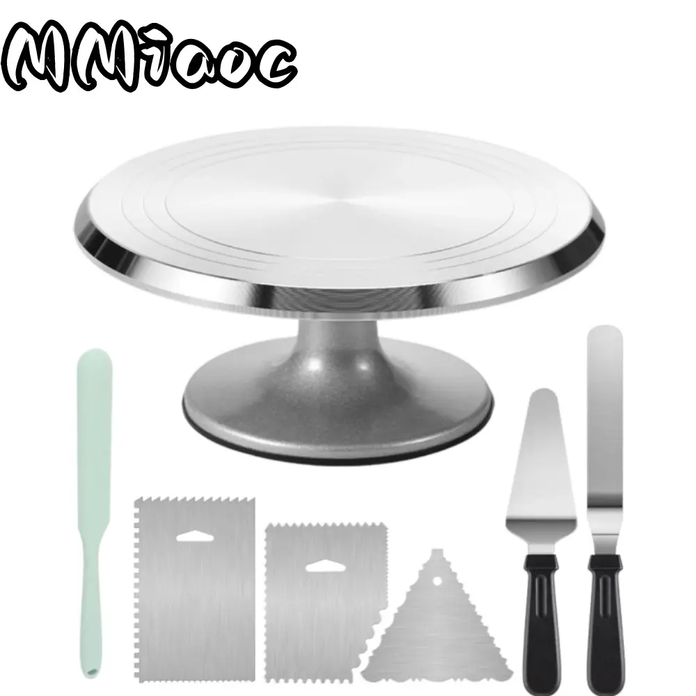 7PCS 12In Baking Cake Turntable Decorating Stand, Aluminum Alloy Wheat Stalk Tray, Rotating Cake Plate Household Baking Tool, Cake Decorating Stand Household Baking Tool Spreading Bakery - Ideal for Layered Cake pans kit