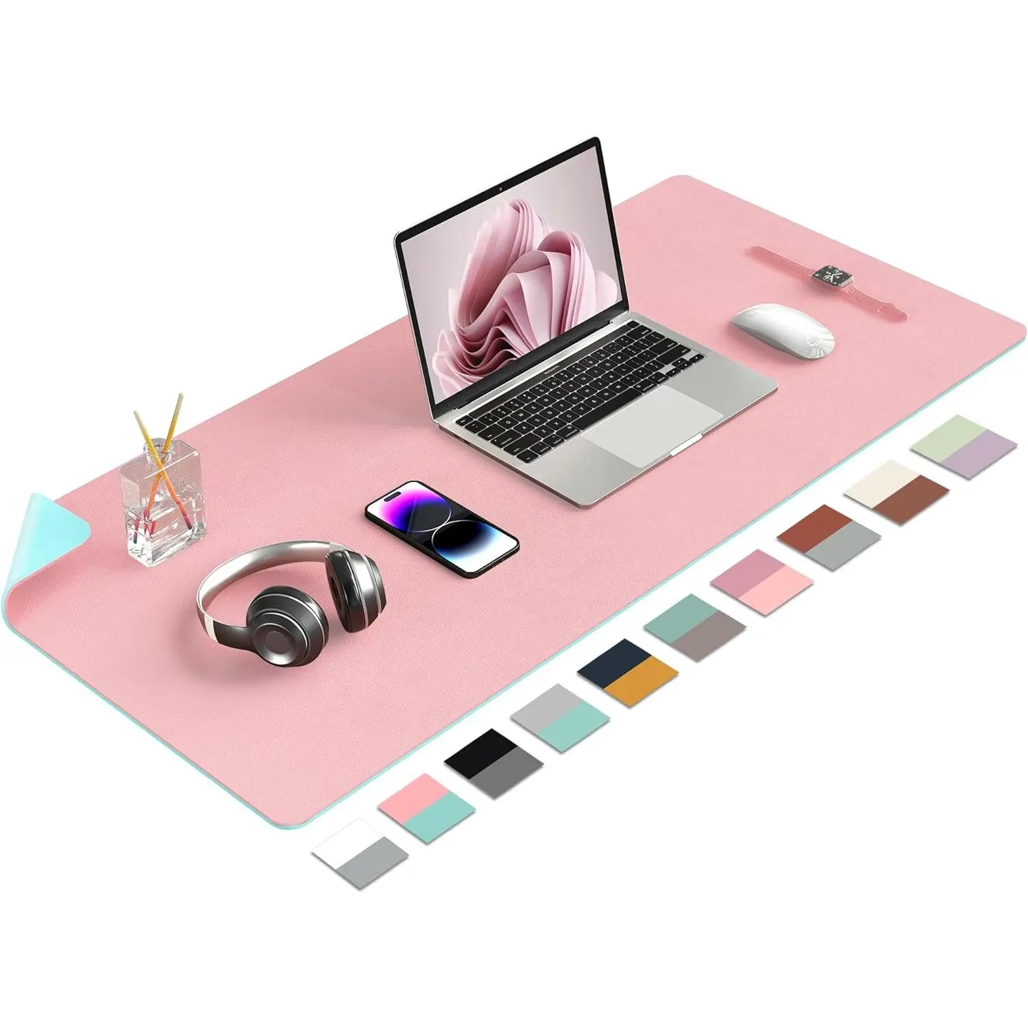 Modern Double-Sided PU Leather Desk Pad - Non-Slip, Waterproof, Easy-to-Clean, Durable 23.6"x13.7" Pink Home Office Accessory for Keyboard, Mouse Protection (Home Office Accessories)