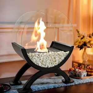 Vintage Style Semicircular Tabletop Fireplace, 1 Count Smokeless Fireplace for Party & Home Decor, Indoor & Outdoor Heating Fireplace, Tabletop Fire Pit