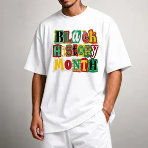 "Black History Month" Colorful Block Text White Cotton Tee Shirt Printed in USA