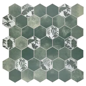 INNO STICKERS 10-Sheet Peel and Stick Backsplash Tile for Kitchen Bathroom Shower Hexagon Stick on Tiles, Cement Vintage self-Adhesive Wall Tile, Green