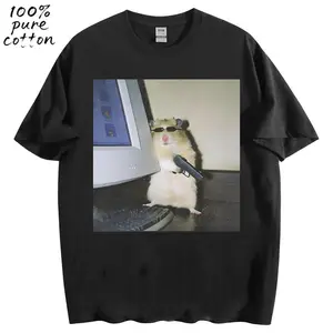 Funny Animal Vintage Graphic Tee, Cyber Hamster T-Shirt, Unisex Meme Cringe Funny Shirt, Menswear Womenswear Streetwear Cotton Comfort