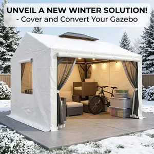 12x20 FT Winter Gazebo Cover Enclosed Waterproof Universal Hardtop Canopy Wrap with Sidewalls and Mesh Windows All Season White Patio Shelter for Backyard Outdoor Weather Protection Deck Furniture Enclosure