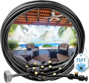 MIXC 75 FT Outdoor Misting Cooling System – 23 Brass Nozzles + ¾″ Adapter – Instant Drop to 73 °F / 23 °C – Patio • Backyard • Greenhouse • Horse Corral Multi-Use