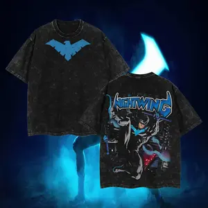 Dick Grayson Nightwing (Robin #1) Hero Verse Comic Double Printed Oversize Lightweight Acid Washed Tee Hoodie TV Series Graphic Design Unisex Top Cotton Streetwear T-Shirt Hoodie Sweater Clothes Menswear.