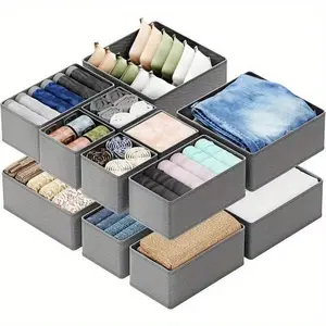Linen Drawer Organizers for Nursery, Dresser & Closet (12-Pack) – Sturdy, Collapsible Nursery & Dresser Dividers for Baby Clothes, Socks, Underwear & Essentials – Multi-Size Set, Beige Boxes