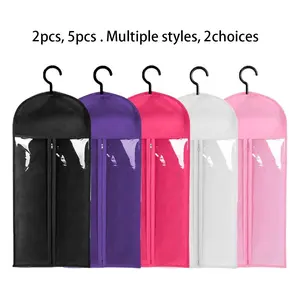 2/5PCS Wig Storage Bag With Hook Wig Storage Hanger Zipper Transparent Dustproof Wig Storage Bag, Hair Extension Holder Wig Bag Wig Storage For Multiple Wigs Holder Hair Extension Hanger Wig Tool Wigs Accessories For Salon & Home Use