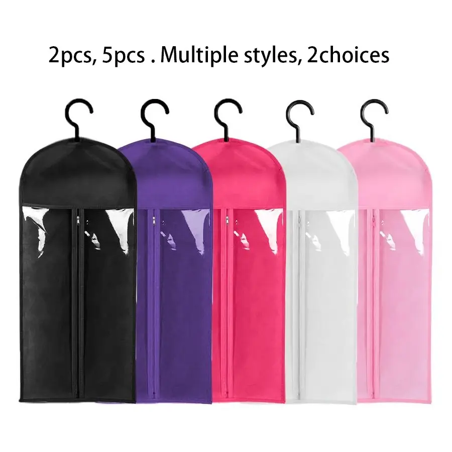 2/5PCS Wig Storage Bag With Hook Wig Storage Hanger Zipper Transparent Dustproof Wig Storage Bag, Hair Extension Holder Wig Bag Wig Storage For Multiple Wigs Holder Hair Extension Hanger Wig Tool Wigs Accessories For Salon & Home Use