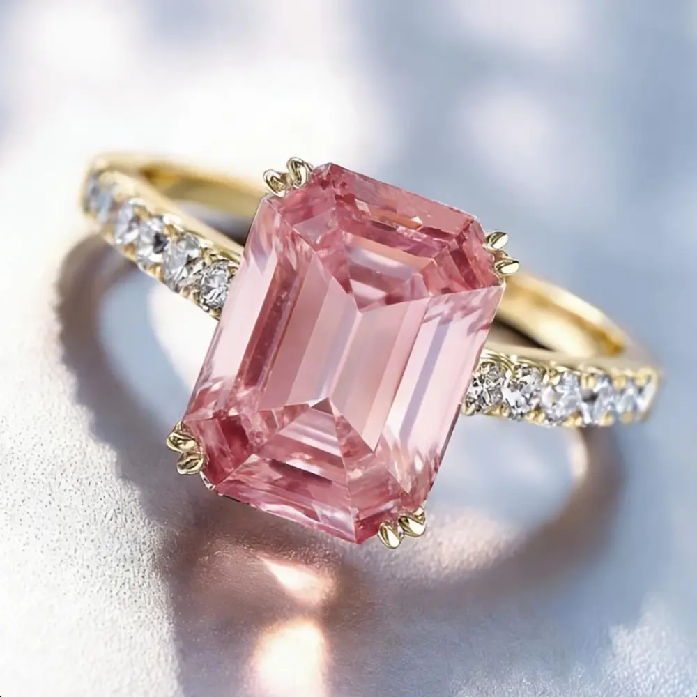 A Sparkling Pink Synthetic Cubic Synthetic Zirconia Symbolizes Elegance, Luxury, and a Unique Commitment. This Engagement Ring Is Perfect for Women, Ideal for Proposals, Anniversaries, Valentine's Day, and as a Perfect Gift
