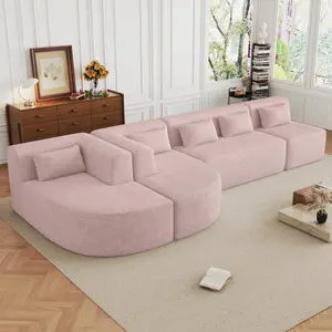 144" Upholstered Sofa Free-combined big comfy Sofa Couch with Two Chaise Lounge and Five Back Pillows for Living Room, affordable Pink sectional sofa Modern Sofas Set L Shaped Sofas