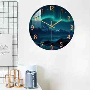 Acrylic Aurora Mountain Theme Wall Clock, Silent Movement, Living Room Decor, Halloween Christmas Decoration, Birthday Gift