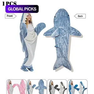 Shark Wearable Hooded Blanket, Ultra-Soft Flannel Sleeping Bag, Cozy Plush Loungewear for Adults & Kids, Multi-Color, Halloween Cosplay