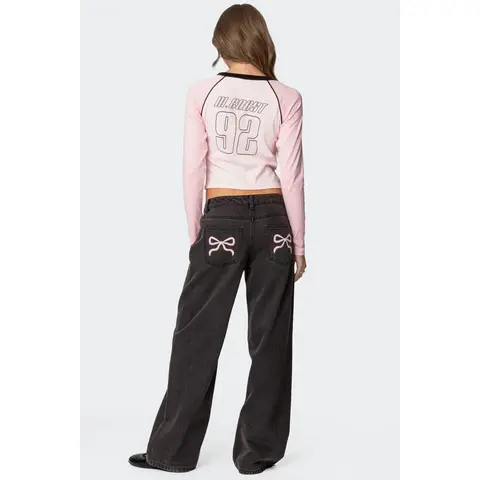 Bow Pocket Low Rise Baggy Jeans