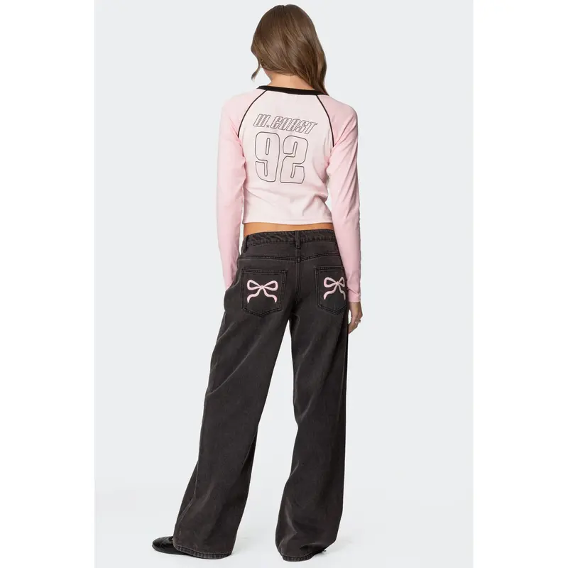 Bow Pocket Low Rise Baggy Jeans