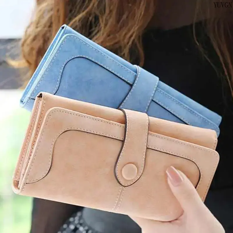 Women's Retro Frosted Long Wallet - High-Capacity Clutch Purse with Zipper + Buckle Closure, Casual Card Holder, Daily Carry Leisure Accessory
