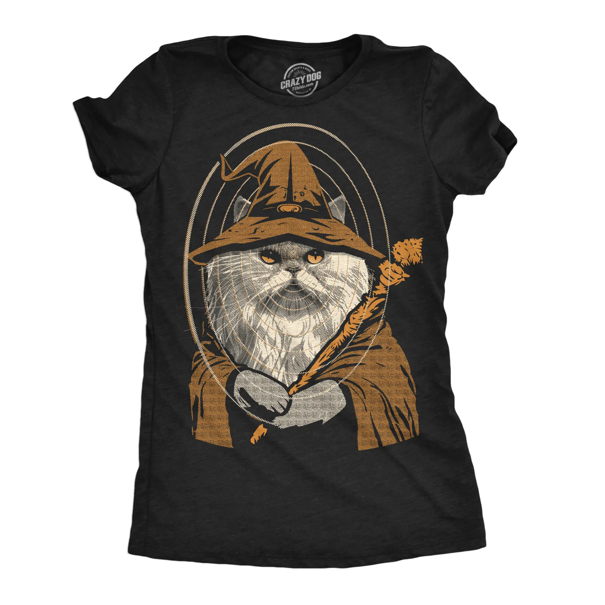 Womens Funny T Shirts Kitty Wizard Magic Cat Graphic Tee for Ladies Funny Womens T Shirts Cute Vintage Fashion Casual Ladies T-Shirt Gift Sarcastic Tops for Women Funny Cat Top Women's Novelty Tees Black -