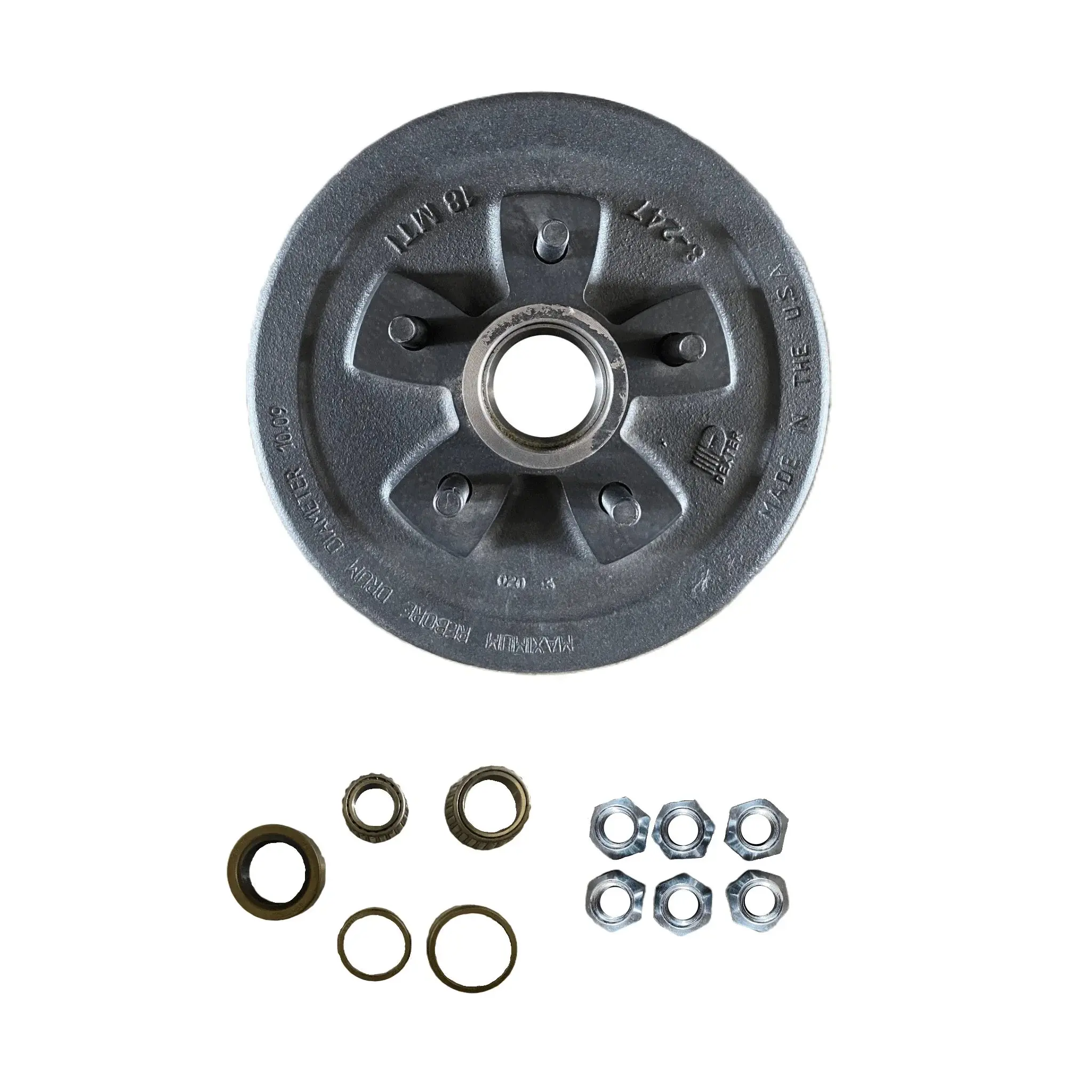 Trailer Hub & Drum Complete Wheel Parts Kit with Bearings, Lug Nuts - 10x2.25 Inches Size, 5-475 Bolt Pattern, Standard Fitment, Complete H/D Kit
