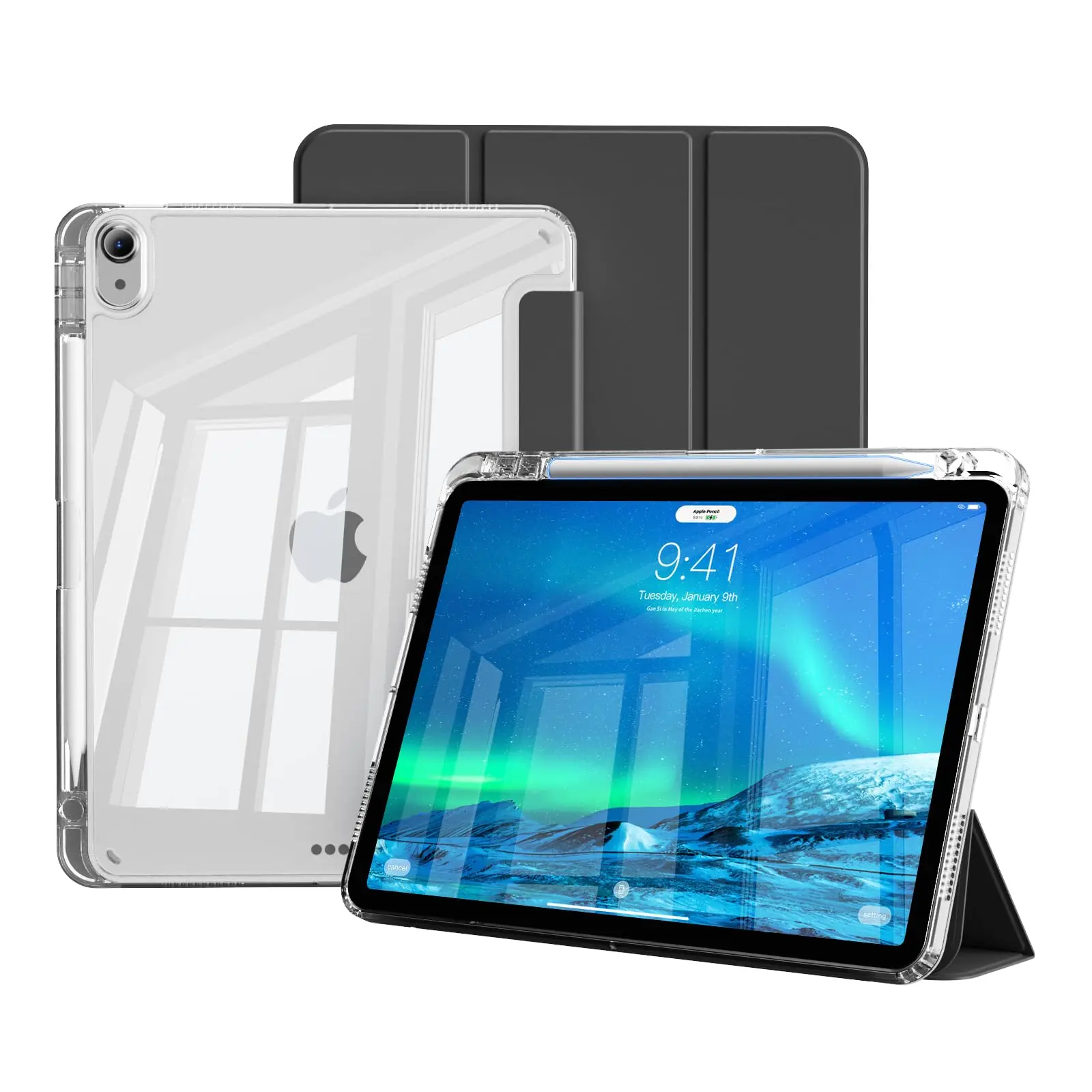 Suitable for iPad (A16) 11th generation/iPad 10(A14)/Mini6/7 (A17Pro)/4/5/Air6/Air7M4/M2/M3/iPad 7/8/9 ultra thin and lightweight protective case with pen slot, TPU hybrid transparent back panel, anti yellowing, automatic wake up/sleep