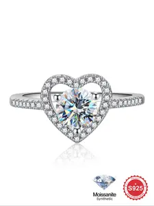 S925 Sterling Silver Synthetic Moissanite Ring, Heart Shaped Ring for Women, Eternal Promise Wedding Engagement Ring, Fine Jewelry Anniversary Gift