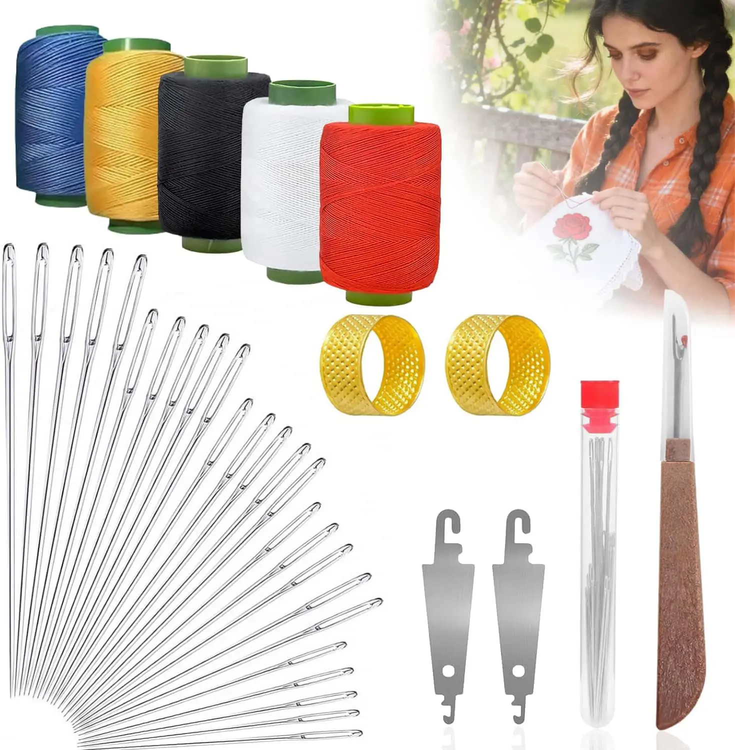 35/40 Pieces Hand Sewing Kit, Portable Sewing Supplies with Steel Needles & Thread, Hand Sewing Accessories for Adults, Grandma, Teen Girls, Beginners, Travelers, DIY Sewing Gift