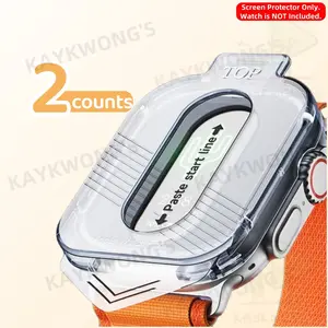 KAYKWONG'S 2 Pack 49mm Tempered Glass Smart Watch Screen Film, 9h Hardness Anti-Scratch, Auto Alignment Kit with Tool, Smart Watch Accessories for iWatch Ultra 1/2 49mm