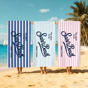 Oversized Saint & Sinner Striped Beach Towel - Quick Dry, Super Absorbent Microfiber Towel, Sand Free, Lightweight for Beach, Pool, Travel, Camping - Stylish Nautical Stripe Design in Navy Blue, Light Blue, and Pink for Women, Men, and Family