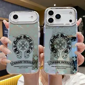 Mint Green Chrome Hearts Pattern Phone Case for iPhone 17 AIR 17 PRO 16 PRO15 PRO MAX 14 PLUS 13 PRO 12 11 PRO XS MAX X XR Plus  Shockproof Protective Cover Full Protection Anti-DropSolid color large-pore