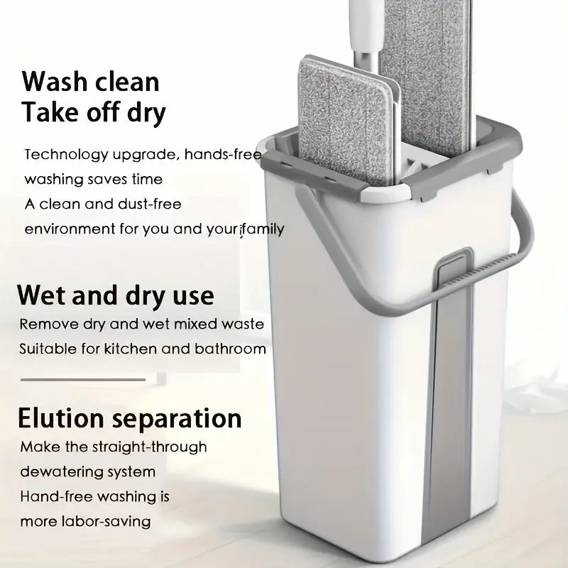 1 Set, Household Cleaning Mop And Bucket Set, Hand-free Wash Flat Mop, Dust Removal Mop With Bucket, Wet And Dry Cleaning, Tile Marble Wooden Floor Cleaning Mop, Cleaning Supplies, Cleaning Tool, Christmas Gift