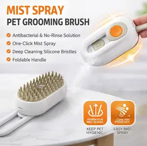Electric Pet Steam Brush One Button Mist Grooming Comb for Cats & Dogs, Deshedding Detangling Tool, Self Cleaning Pet Hair Brush