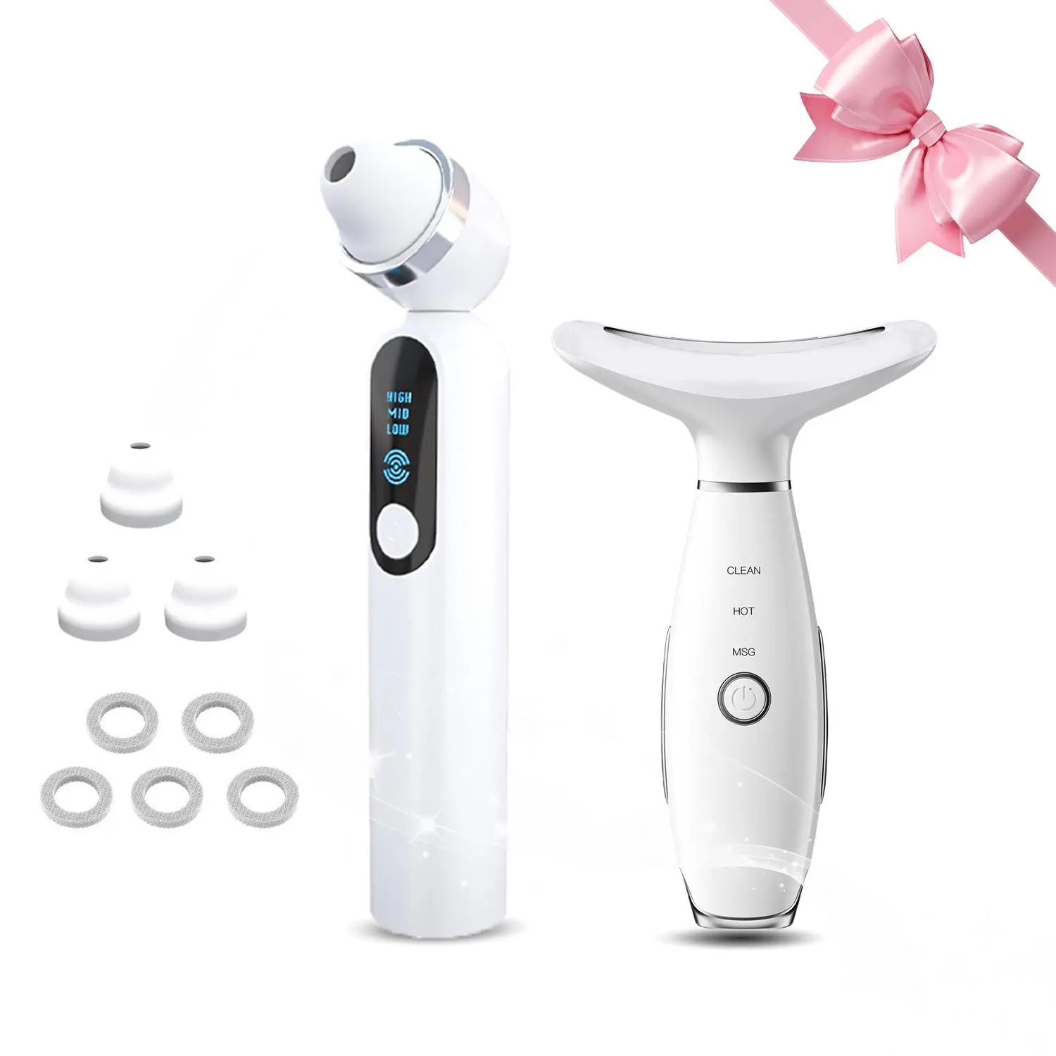 Facial Beauty Instrument Set, 1 Set Visible Blackhead Vacuum Cleaner with Accessories & 1 Count 3 Color LED Light Modes Neck & Face Massager, Personal Care Appliances
