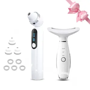 Facial Beauty Instrument Set, 1 Set Visible Blackhead Vacuum Cleaner with Accessories & 1 Count 3 Color LED Light Modes Neck & Face Massager, Personal Care Appliances