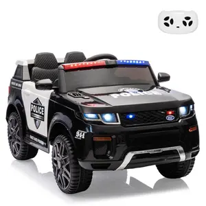 【GARVEE】12V Electric Police Ride-On Car for Toddlers with Remote Control, Intercom, Flashing and LED Lights, Spring Suspension, Music, Handle, and Battery-Powered Truck in Black