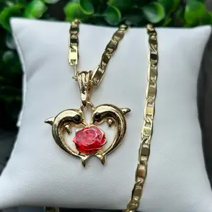 Gold Plated Chain with Dolphin Pendant 22" 3mm - Oro Laminado