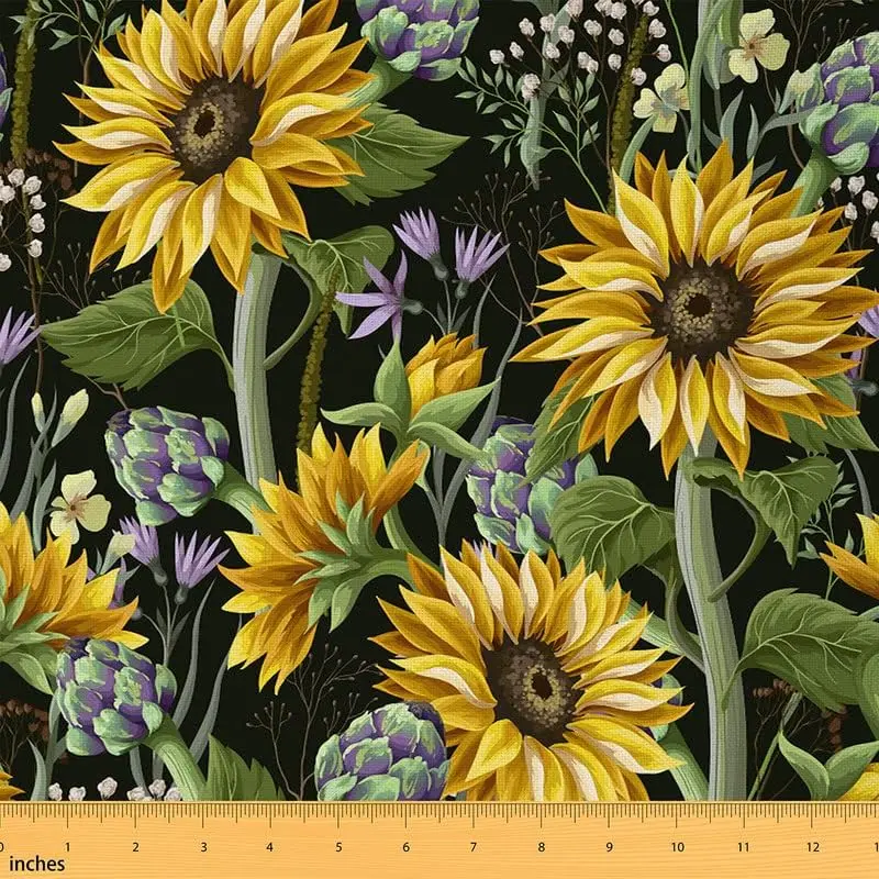 Sunflower Fabric By The Yard,Floral Print Upholstery Fabric,Yellow Flowers Pattern Fabric,Botanical Leaf Pattern Reupholstery Fabric for Chairs, Classic Floral Pattern