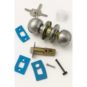 Jhome 040011 Stainless Steel Cylindrical Secure Lockset with Ball Knob Entrance Lock Classic Round Silver Finish Includes 3 Keys