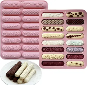 2 PCS Finger Biscuit Silicone Chocolate Molds 16 Cavities Cereal Bars Baking Mould, Non-stick Chocolate Bar Mold, for Cnady, Eclair, Bread, Muffin, Soap, Resin, crayon DIY Crafts