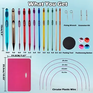 Tunisian Crochet Hooks Set with Cable,Long Aluminum Crochet Hooks 3mm-10mm Interchangeable Crochet Needles with Cord