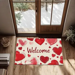 1pc, Dokriy, Valentine's Day Heart Doormat, Rugs, Welcome Mat, Flannel | Non-Slip | Washable Door Mat for Indoor Use, Outdoor Entrance, Living Room, Bathroom, Anniversary, Door Mats, Home Decor, Valentine's Day Decoration Gift, 16×24/20×32/36×24 Inch