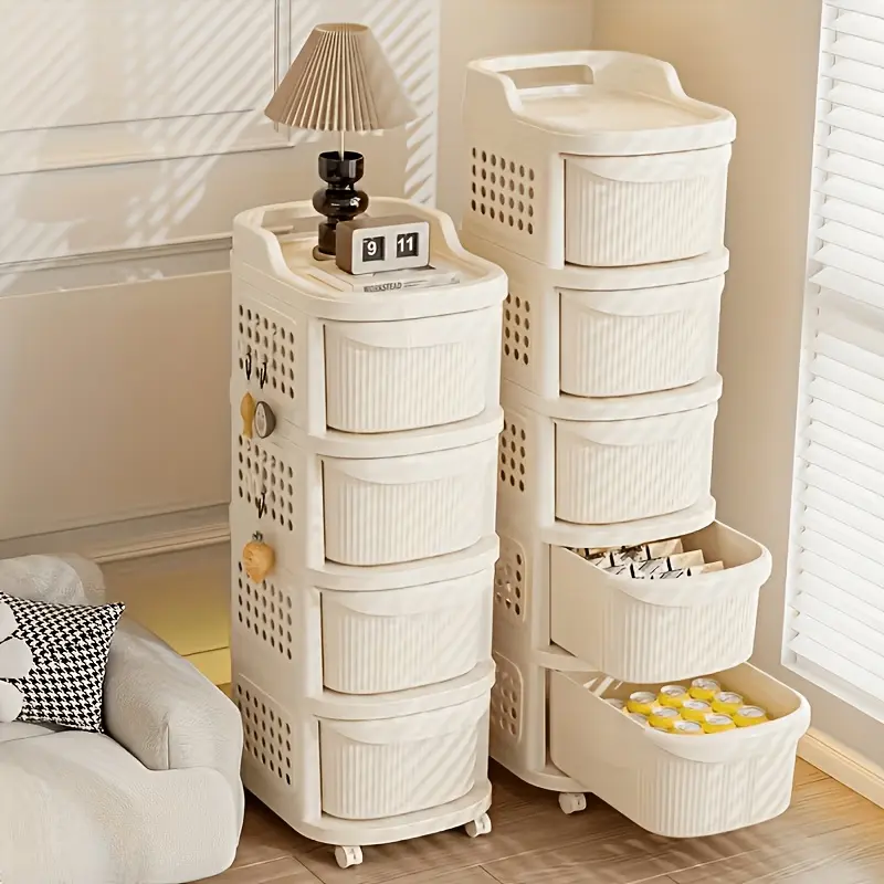 White Multi-layer Rolling Storage Cart, Multifunctional Drawer-style Cabinet, Modern Minimalist Plastic Office Cart, Stackable Layered Organizer, Living Room Storage Cart -Suitable for Kitchen, Bedroom, Living Room, And Office., Storage Drawer Units
